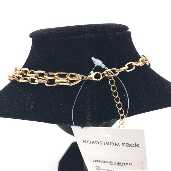 Nordstrom Asymmetric Draped Gold Tone Chain Link Necklace - Picture 3 of 6